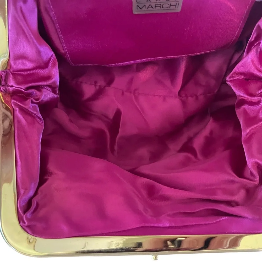 CARLA MARCHI | Pink Vintage Pleated Clutch / Evening Bag w Kisslock & Chain - Picture 13 of 13